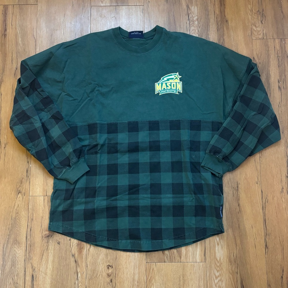George Mason University GMU Green Plaid Spirit Jersey Long Sleeve T Shirt